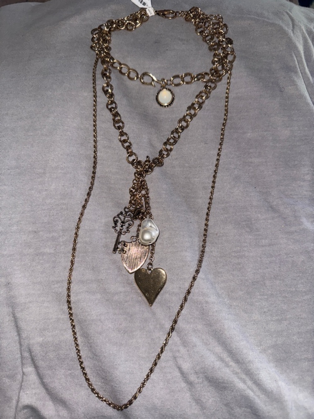 Free People Gold-Tone Layered Heart, Key & Pearl Charm Necklace